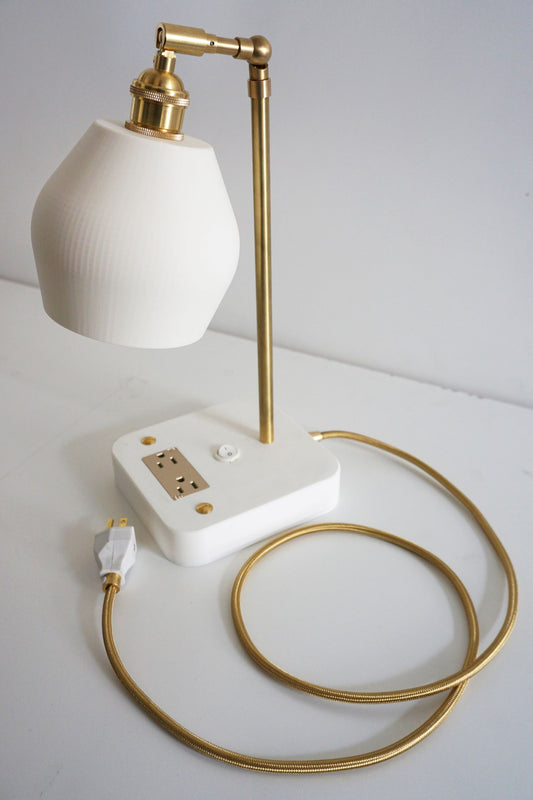 White & Gold Plug Desk lamp with outlet