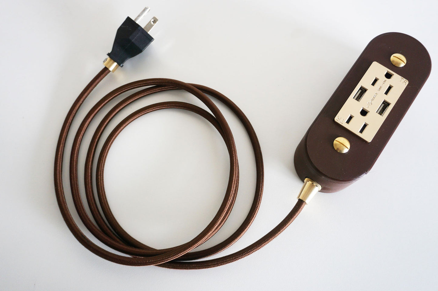 Brown & Gold Wall outlet Extension cord with USB