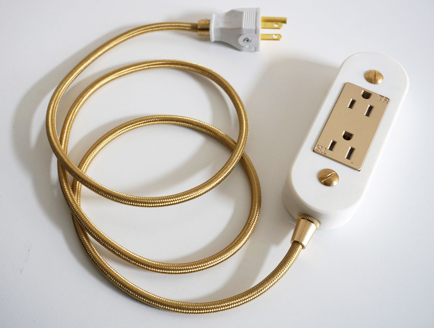 White & Gold Wall Outlet Extension Cord